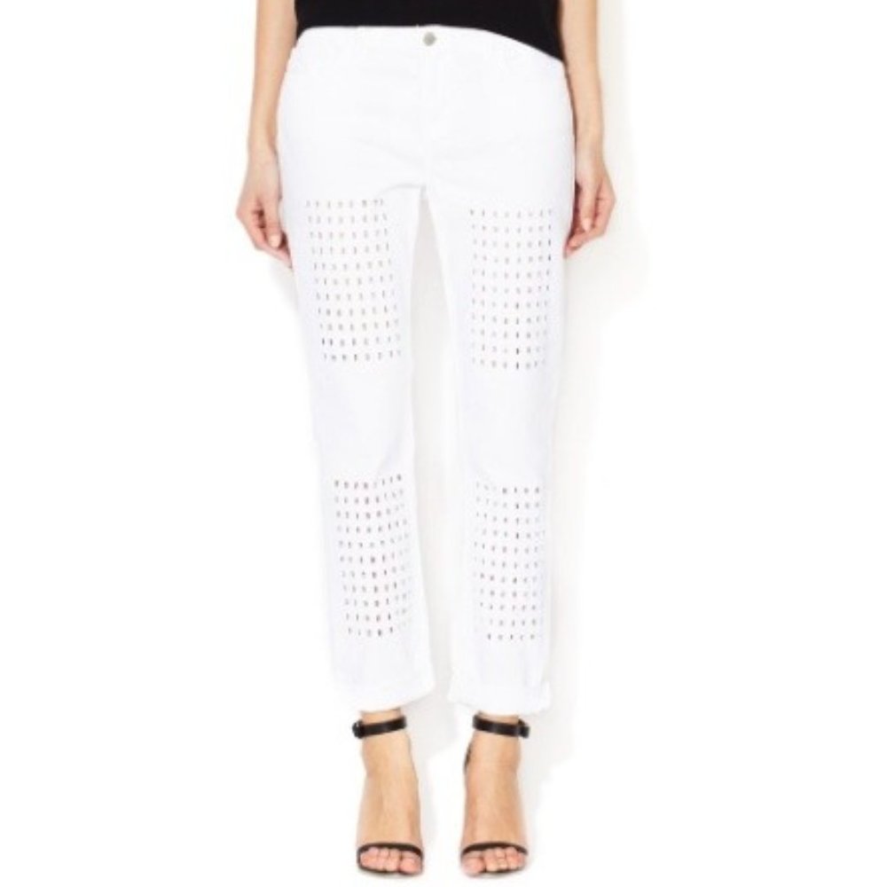 ~J Brand - Aidan Eyelet Boyfriend Jeans White - Sz. 26 *EUC* MSRP: $249+tax